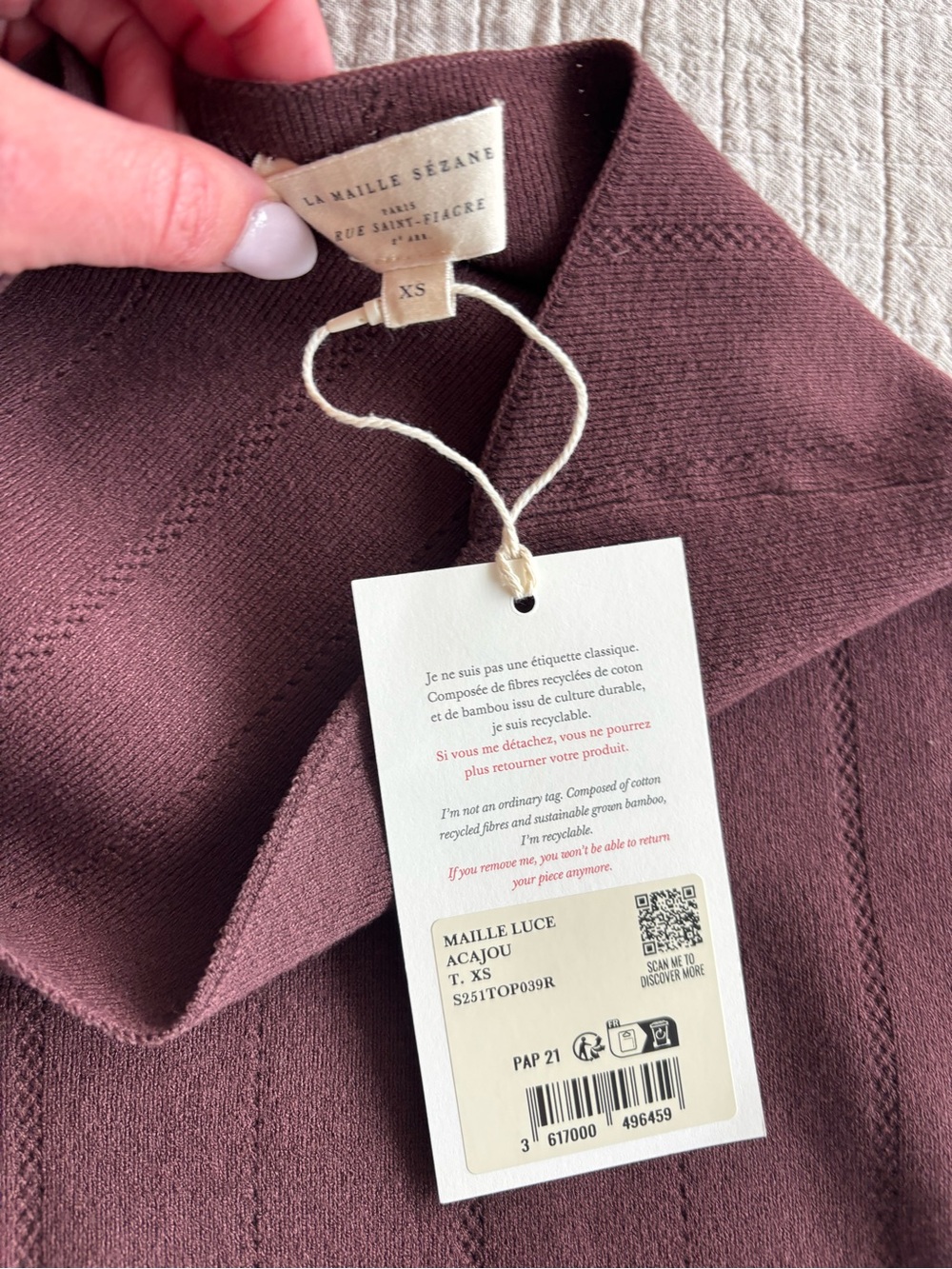 NWT Sézane Luce Top in Acajou Soze XS - Picture 6 of 7